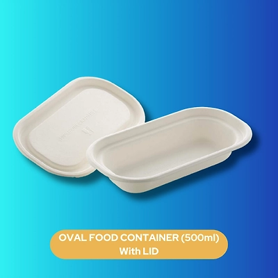 OVAL FOOD CONTAINER (500ml) With/Without LID SUGARCANE BAGASSE-1