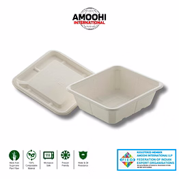 amoohi rectangular food container (750ml) with/without lid sugarcane bagasse