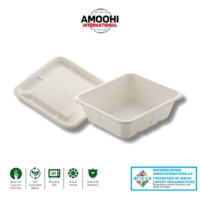 RECTANGULAR FOOD CONTAINER (750ml) With/Without LID SUGARCANE BAGASSE-ABW10026