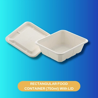 RECTANGULAR FOOD CONTAINER (750ml) With/Without LID SUGARCANE BAGASSE-1