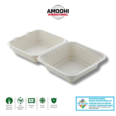 6X6 CLAMSHELL (BURGER BOX) SUGARCANE BAGASSE-ABW66027