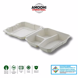 amoohi 8x8 3 cp clamshell box sugarcane bagasse
