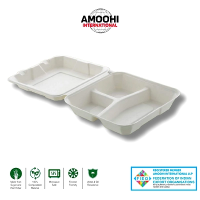 8X8 3 CP CLAMSHELL BOX SUGARCANE BAGASSE-ABW88028