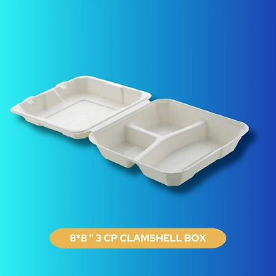 8X8 3 CP CLAMSHELL BOX SUGARCANE BAGASSE-1