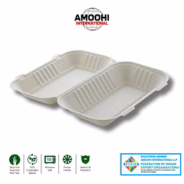 amoohi 9x6 clamshell (briyani box) sugarcane bagasse