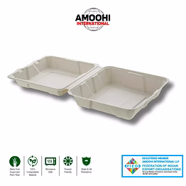 amoohi 9x9 clamshell box sugarcane bagasse