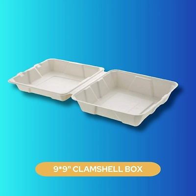 9X9 CLAMSHELL BOX SUGARCANE BAGASSE-1