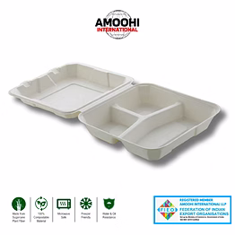 amoohi 9x9 3 cp clamshell box sugarcane bagasse
