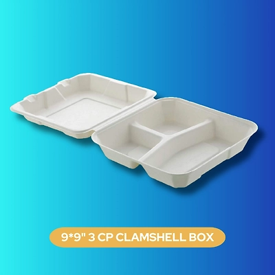 9X9 3 CP CLAMSHELL BOX SUGARCANE BAGASSE-1