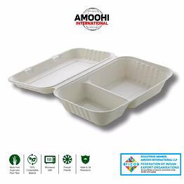 amoohi 10x6 2 cp clamshell box sugarcane bagasse