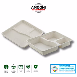 amoohi 3 cp meal tray b2b with/without lid sugarcane bagasse
