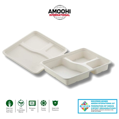 3 CP MEAL TRAY B2B With/Without LID SUGARCANE BAGASSE-ABW30033
