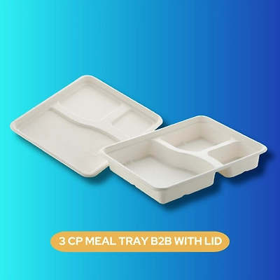 3 CP MEAL TRAY B2B With/Without LID SUGARCANE BAGASSE-1