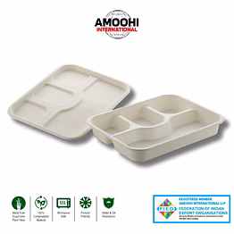 amoohi 4 cp meal tray b2b with/without lid sugarcane bagasse