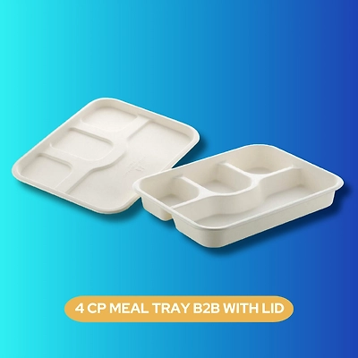 4 CP MEAL TRAY B2B With/Without LID SUGARCANE BAGASSE-1