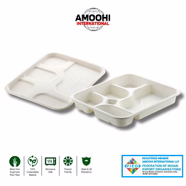 amoohi 5 cp meal tray b2b with/without lid sugarcane bagasse