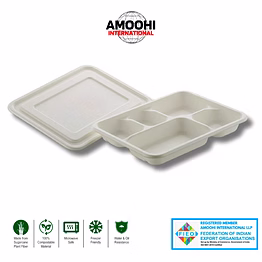amoohi 5 cp meal tray with/without lid sugarcane bagasse