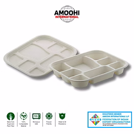 amoohi 8 cp meal tray b2b with/without lid sugarcane bagasse