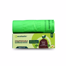ecolastic 100% compostable & eco-friendly garbage bags i small (17 x 19 in.) i 15 bags per pack i capacity 20l i green colour