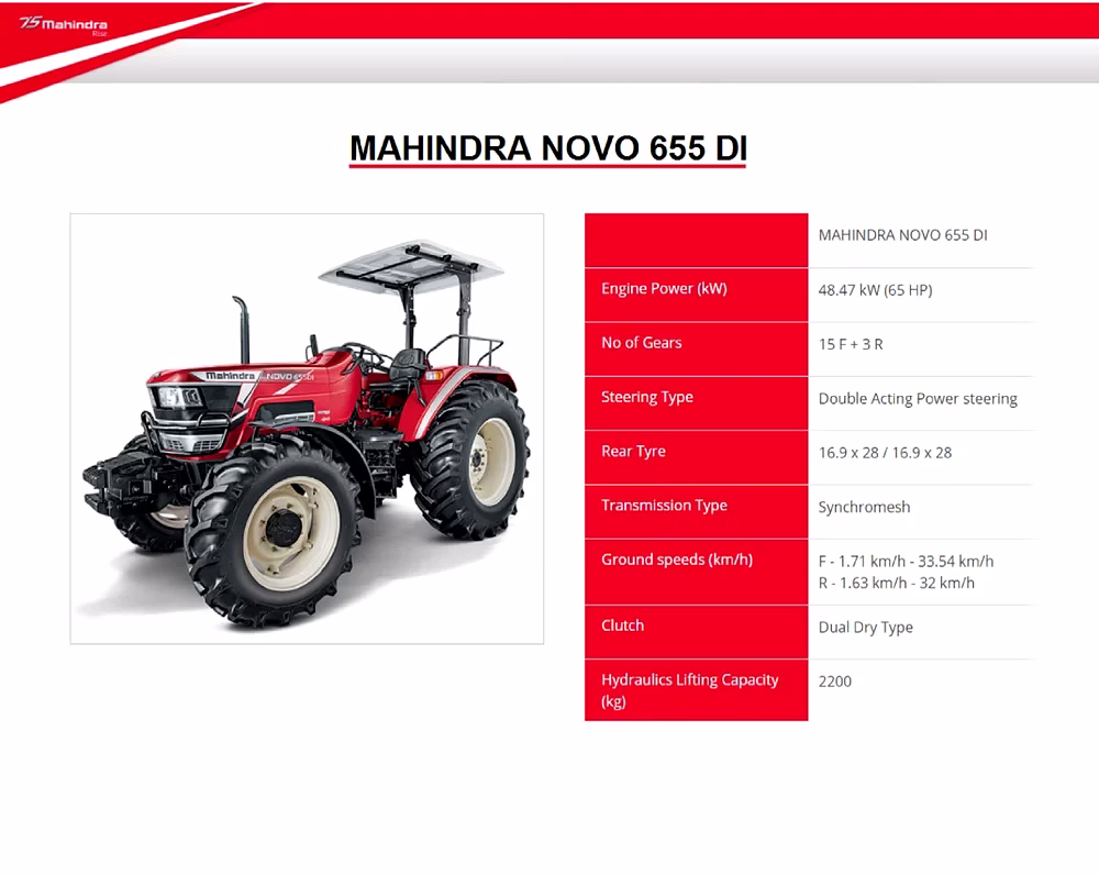 Novo 655 Mahindra Tractor image 1