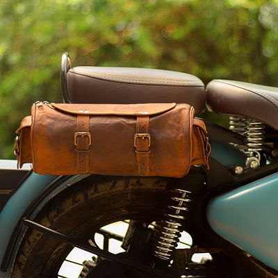 alton leathers leather motorcycle saddlebag pannier tan leather front fork tool bags sports