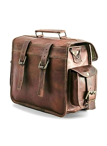 Pair Large Genuine Vintage Leather Motorcycle Saddle Two Side Bag Brown Luggage