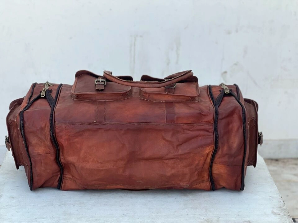 Extra Large Travel Bag Genuine Vintage Leather Duffel Luggage Sport Weekend-24X8X9 INCH-5