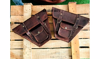 Pair Brown Leather Saddle Bag Motorcycle Panniers Left Right 2 Side Bag Tool Bag