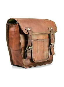 2 Real Vintage Brown Leather Saddle Bag Motorcycle Left Right Luggage Panniers