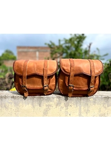 3 Brown Leather Motorcycle Side Pouch Saddlebags Saddle Bag Panniers 2Side Pouch