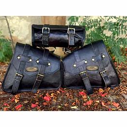 alton leathers genuine black leather combo 3 motorcycle saddle panniers tool pouch side bag