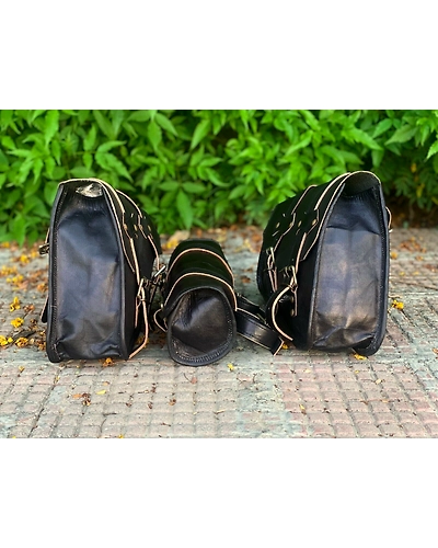 Genuine Black Leather COMBO 3 Motorcycle Saddle Panniers Tool Pouch Side Bag-4