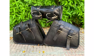 Genuine Black Leather COMBO 3 Motorcycle Saddle Panniers Tool Pouch Side Bag