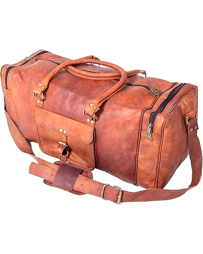 New Handmade Genuine Leather Large Duffel Brown Weekend Luggage Travel Bag-24 INCHES WIDE-1