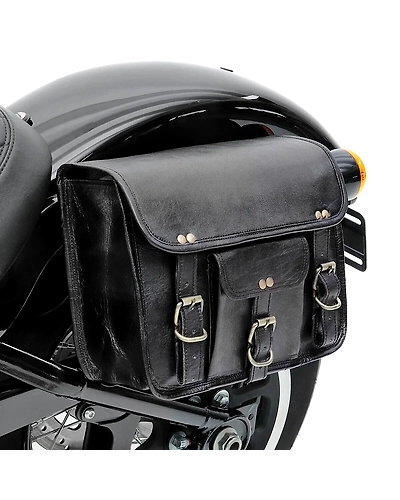 Motorcycle Leather Pouch Panniers Black Side Saddle Bag Saddlebags Bags Tool 2-4