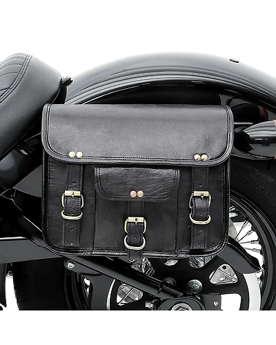 Motorcycle Leather Pouch Panniers Black Side Saddle Bag Saddlebags Bags Tool 2-3