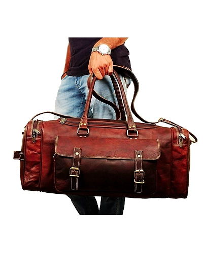 Unisex LARGE Brown Leather Travel Bag New Duffel Weekend Gym Overnight Bag-24 INCHES WIDE-3