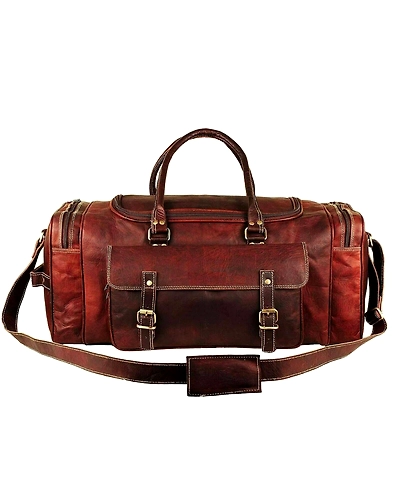 Unisex LARGE Brown Leather Travel Bag New Duffel Weekend Gym Overnight Bag-24 INCHES WIDE-2