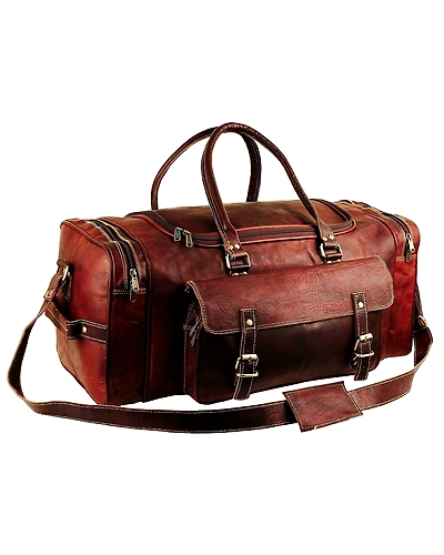 Unisex LARGE Brown Leather Travel Bag New Duffel Weekend Gym Overnight Bag-24 INCHES WIDE-1
