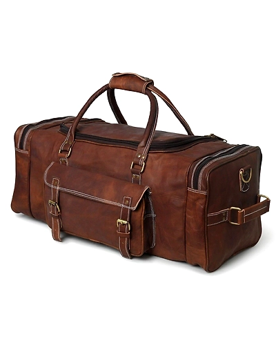 Unisex LARGE Brown Leather Travel Bag New Duffel Weekend Gym Overnight Bag-12166490