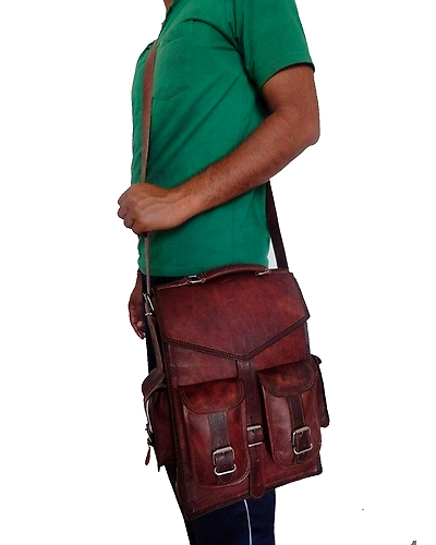 Backpack Rucksack Messenger Bag Men's Genuine Leather Vintage Laptop Satchel Bag-11X15X5 INCH-3