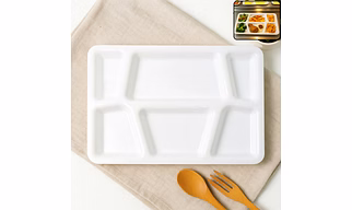 Plastic Multi-Compartment Rectangular Meal Serving Tray / Plate (1 Pc / White)