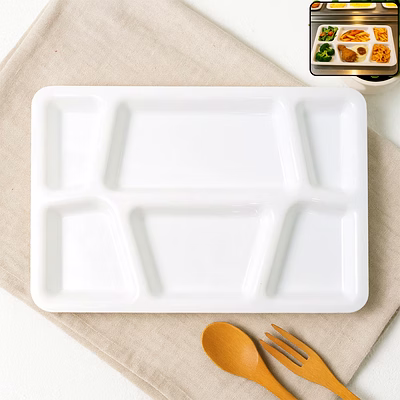 plastic multi-compartment rectangular meal serving tray / plate (1 pc / white)
