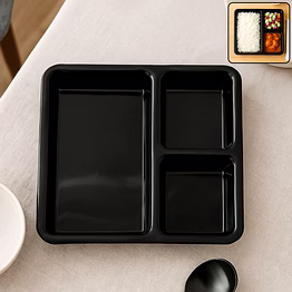 plastic multi-compartment meal serving tray – 3-section rectangular dining plate (1 pc / black)