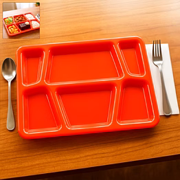plastic multi-compartment rectangular meal serving tray / plate (1 pc / red)