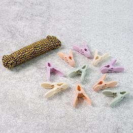 clothes drying rope with multipurpose cloth clips (1 set)