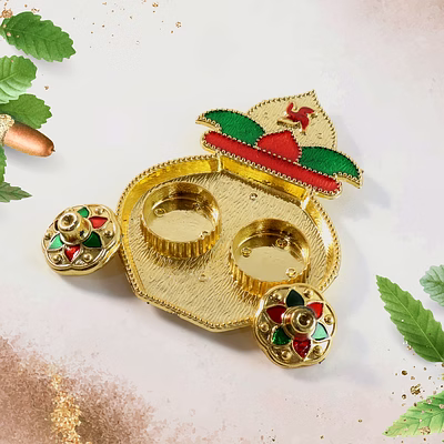 decorative plastic kalash-shape double kumkum box (mix design, 1 pc)
