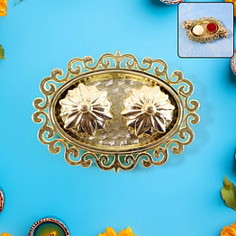 decorative double kumkum dish with ornate tray (1 pc)