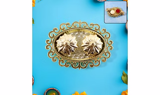 Decorative Double Kumkum Dish with Ornate Tray (1 Pc)