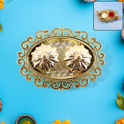 decorative double kumkum dish with ornate tray (1 pc)